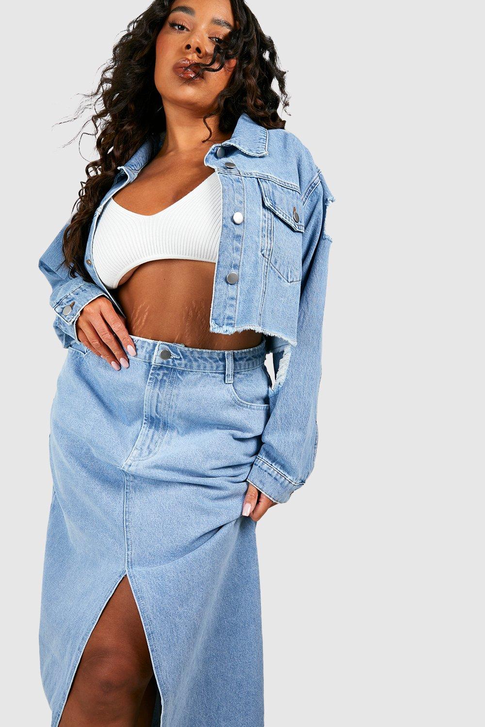 Knee length hotsell denim skirt boohoo